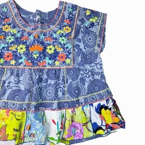 John Mark Womens Floral Embroidered Patchwork Boho Peplum Top 2X Lightweight NWT